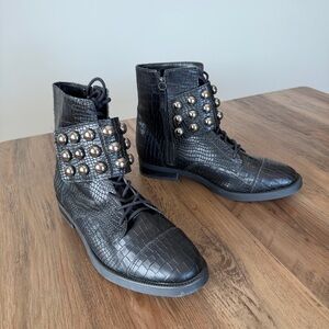 Schutz Womens Marieta Leather Embellished Ankle Boots | Black | Size 39 / 8.5